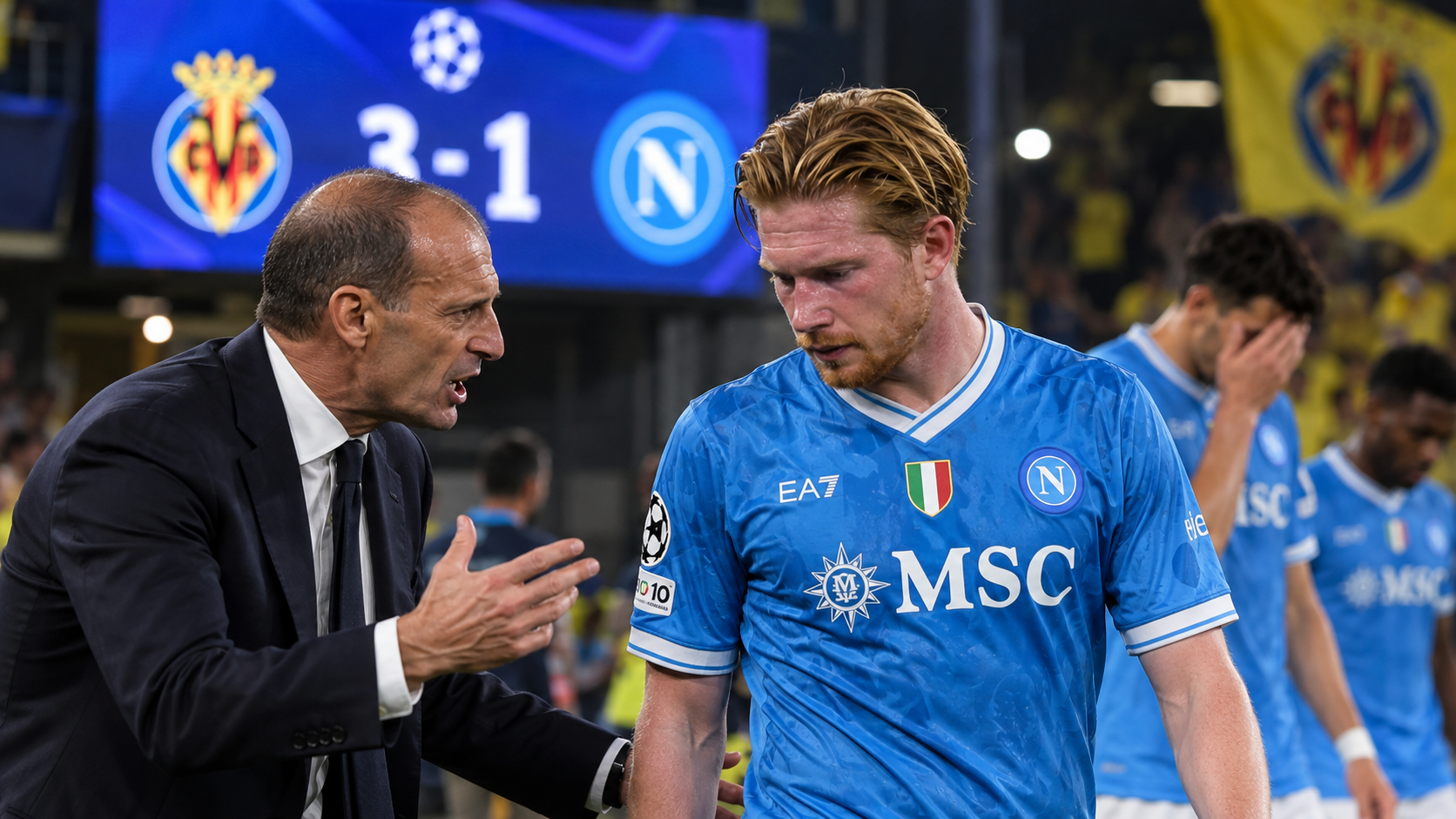 Crollo Napoli a Villarreal: la sconfitta fa male, ma il vero caso è lo scontro Allegri-De Bruyne